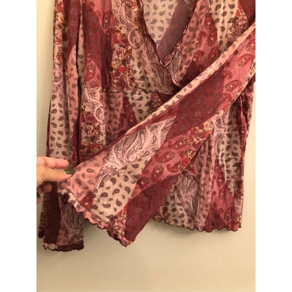 Vintage INC Sheer Patchwork Boho Blouse Bell Sleeve Romantic Whimsigoth Fairy Gr - Picture 4 of 6